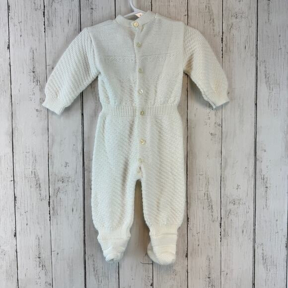 VTG Dolce Bebe White Duck 3D Knit Baby Footies Outfit Italy Size 6-9 Months - Picture 5 of 11